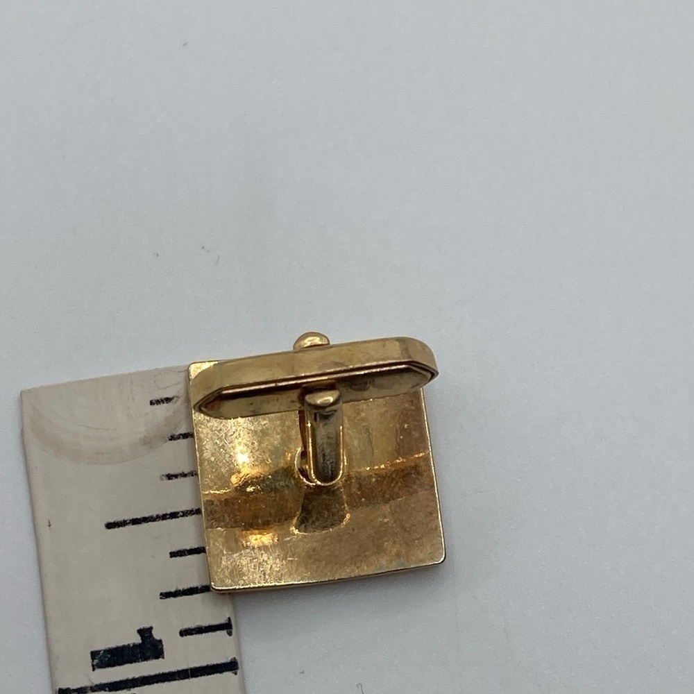 Vtg Gold Tone Brushed / Woodgrain Pattern Gold Geometric Square Cufflinks .7” - Picture 6 of 6